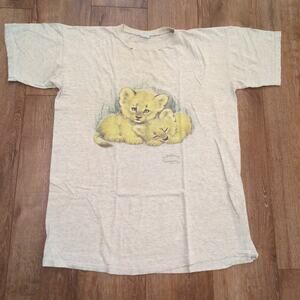 VTG Milaco Endagnered Younguns Adult XXL Shirt Lion Cubs Cat Kitten Animal Fade